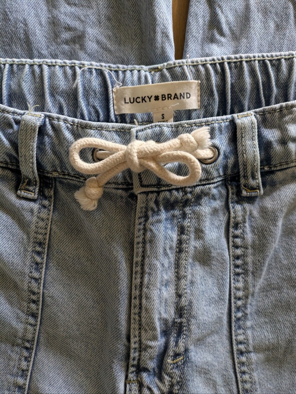 Lucky Wide Leg Tie Front Elastic Denim Jeans